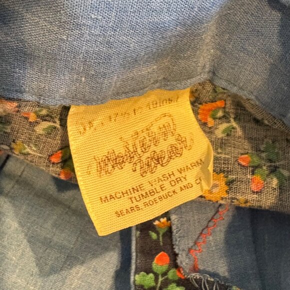 Vintage Sears Roebuck Western Shirt 1970s Snap Buttons Blue Youth M - Picture 3 of 3